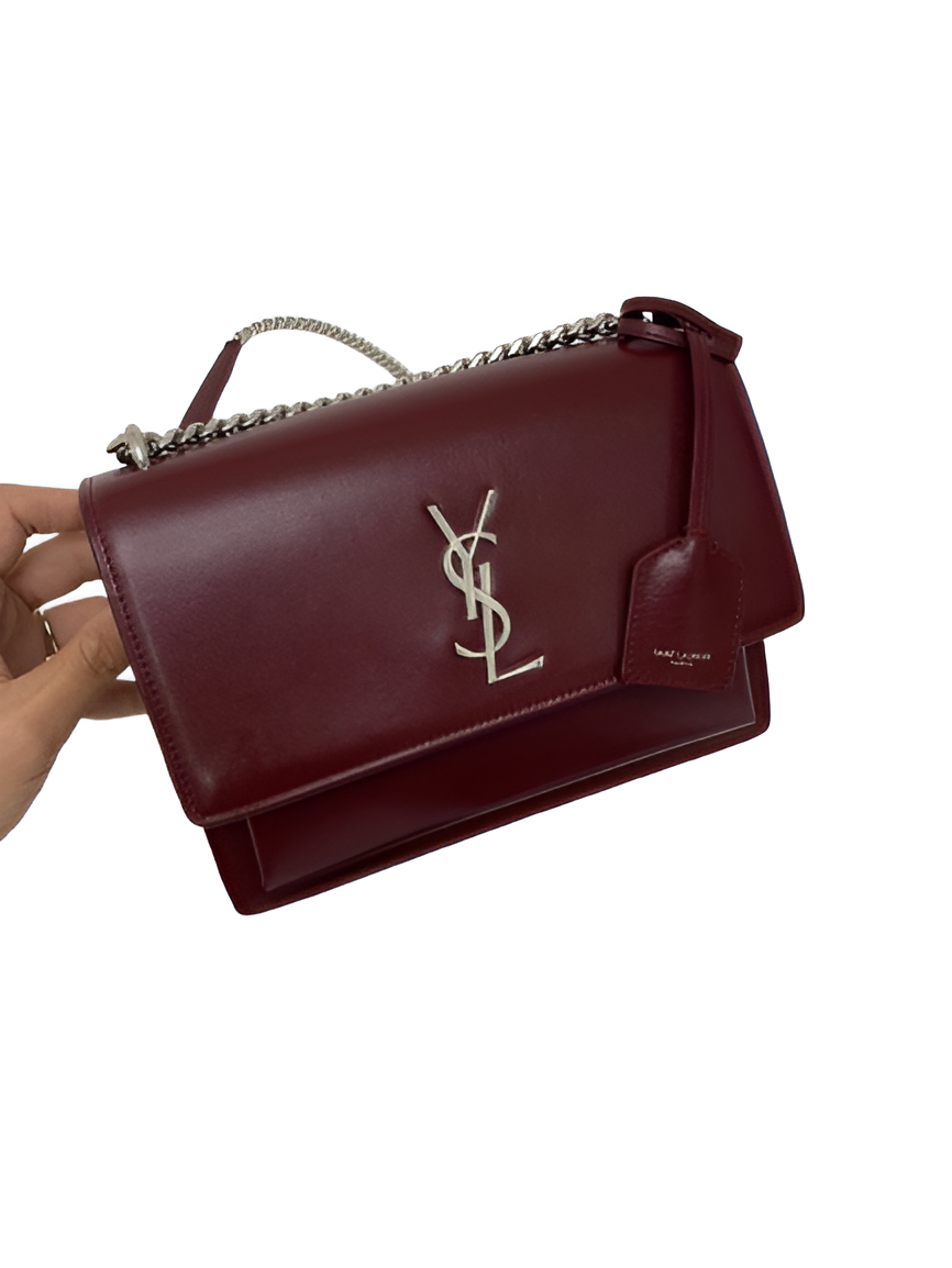 YSL Burgundy Leather Chain Shoulder Bag