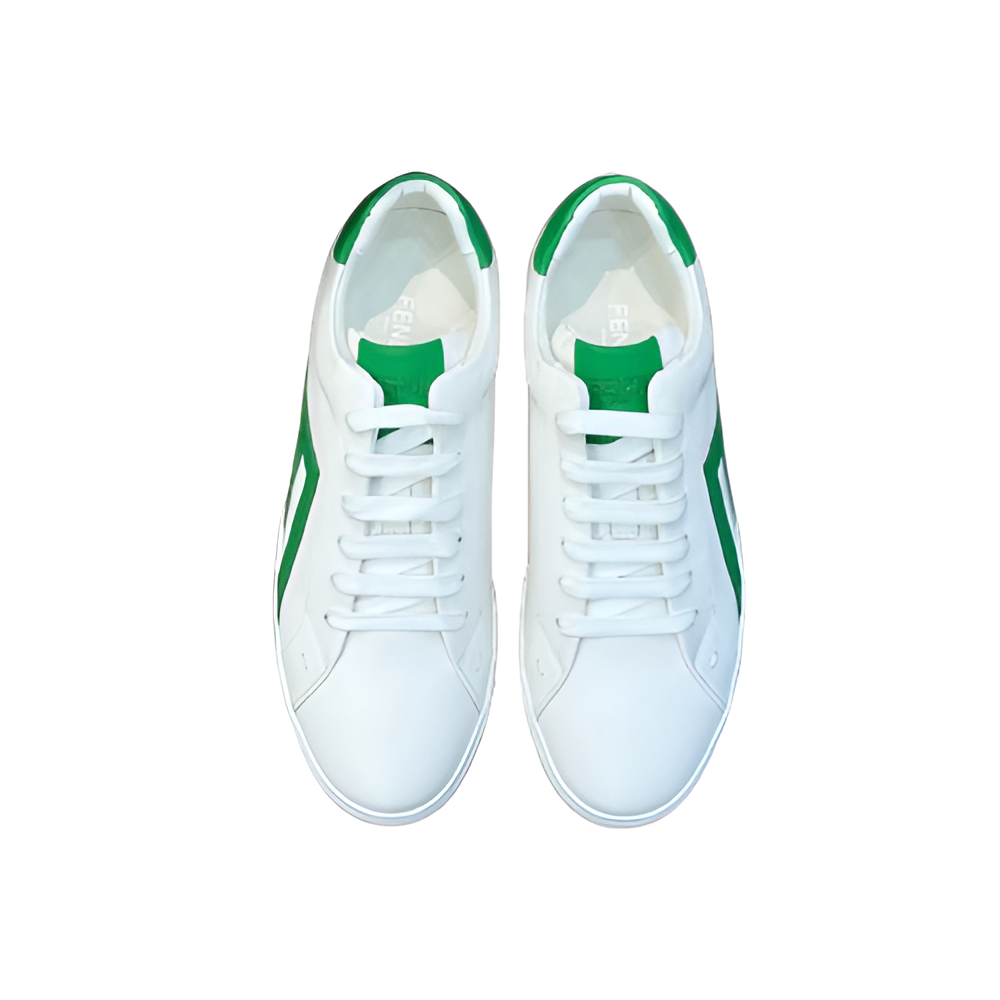 Fendi Men's White & Green Leather Sneakers
