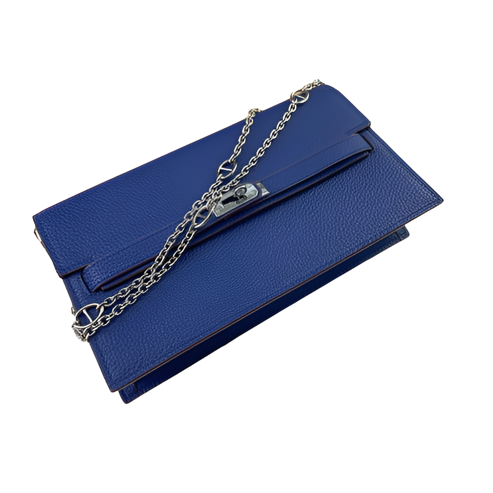 Hermes Royal Blue Leather Chain Clutch