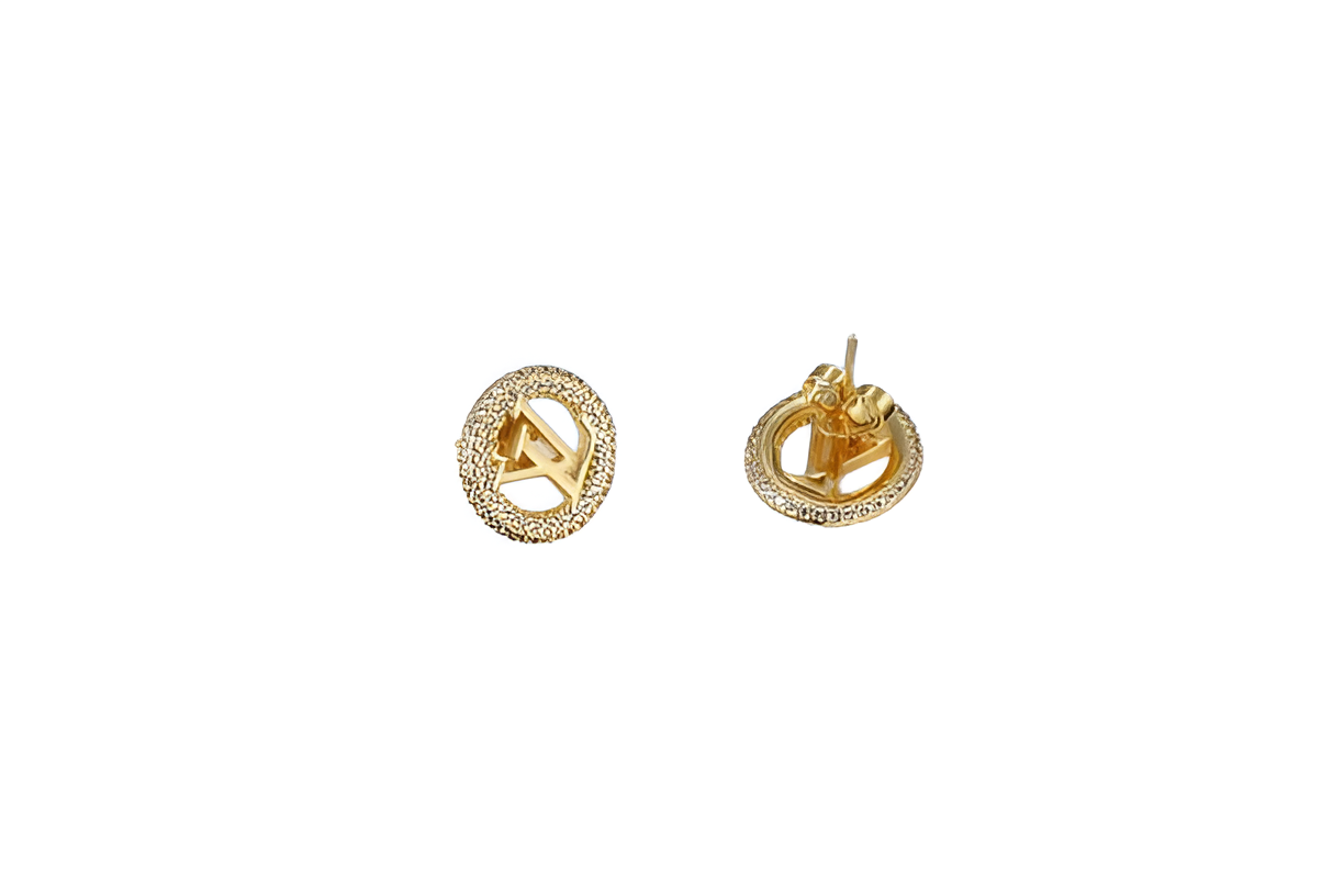 LV Stud Earrings - Gold & Crystal