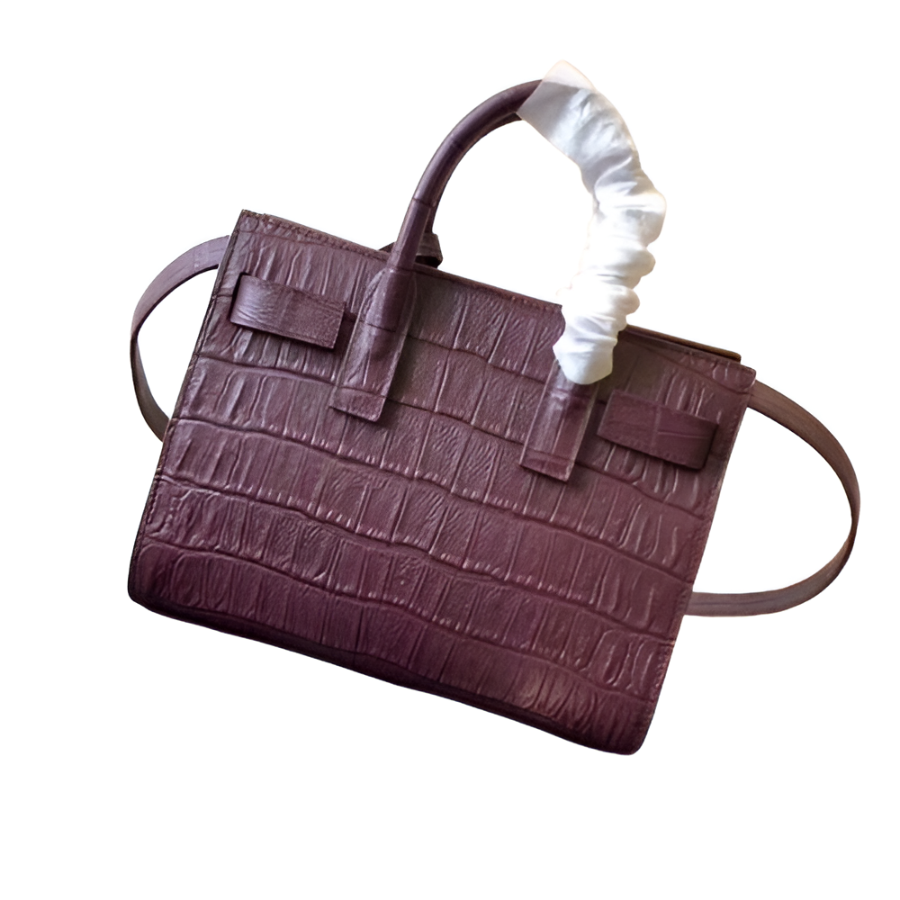 YSL Croc-Embossed Leather Bag with Gold-Tone Lock