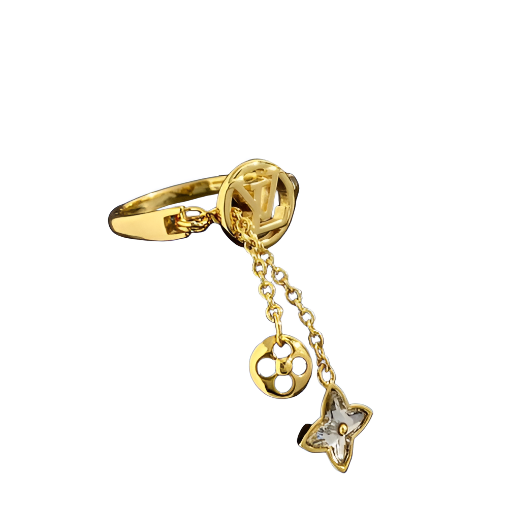 LV Charm Chain Ring - Gold & Diamond Accent