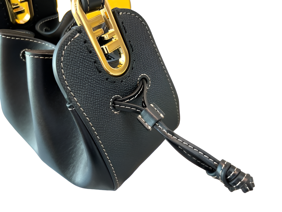 Fendi Black Leather Drawstring Handbag