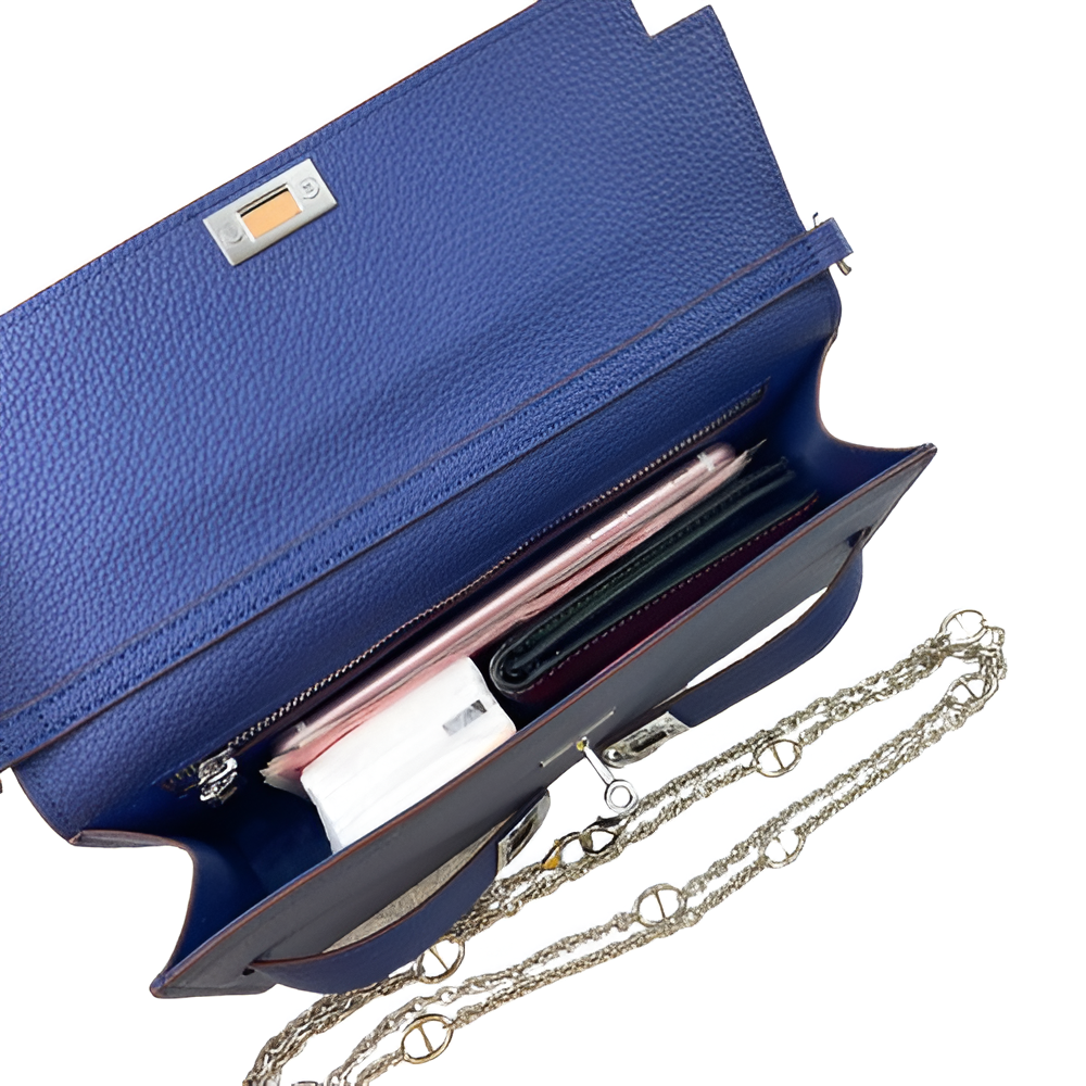 Hermes Royal Blue Leather Chain Clutch