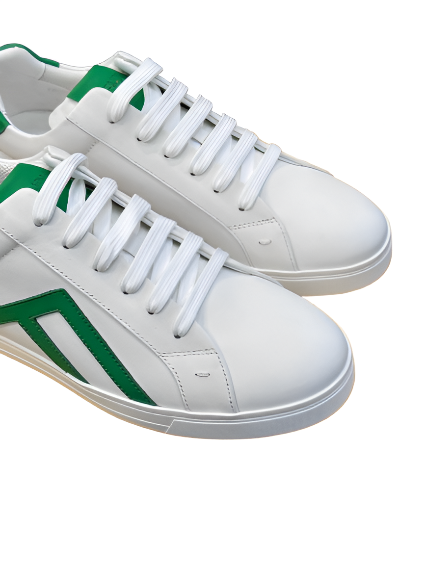 Fendi Men's White & Green Leather Sneakers