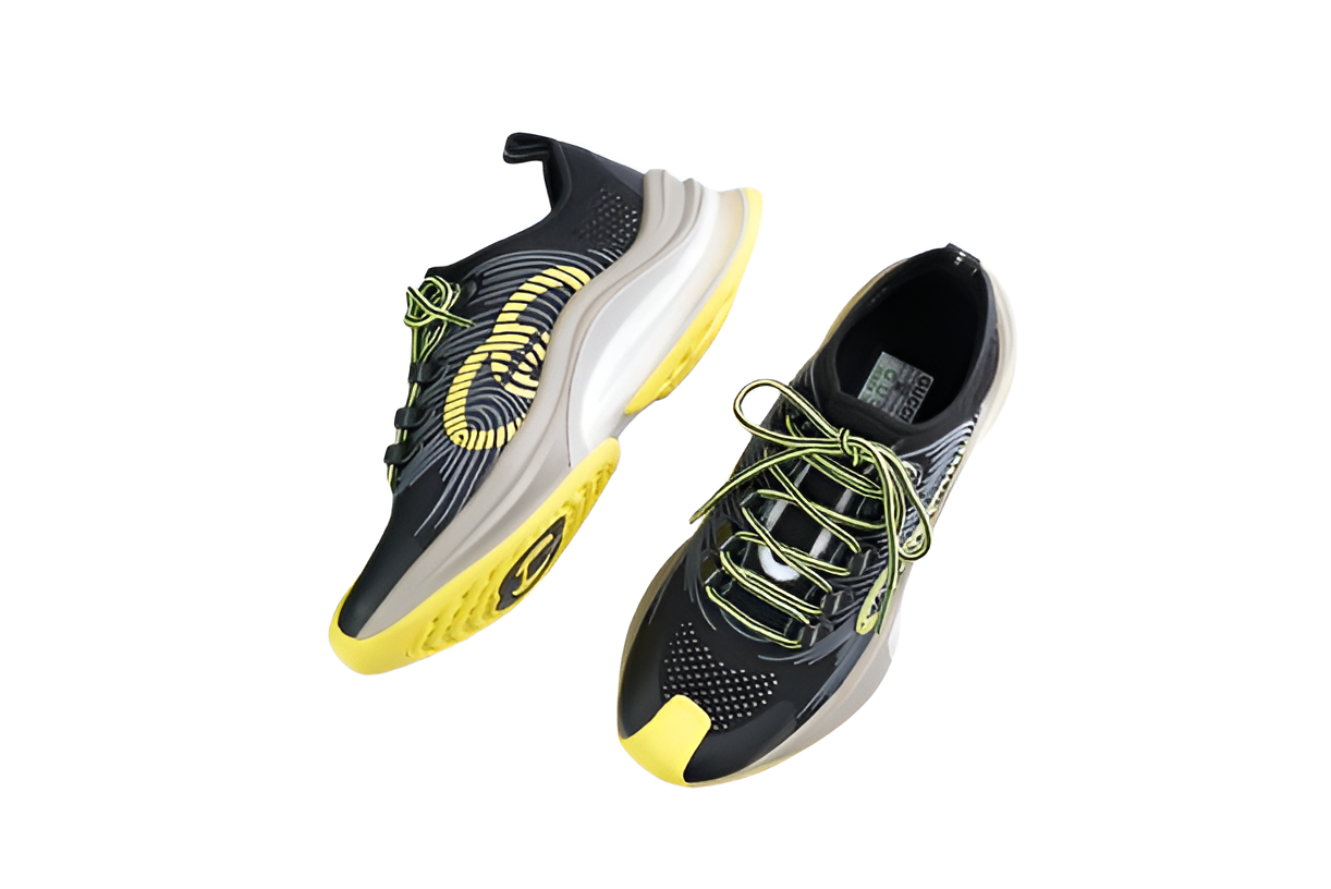 GUCCI Men's Black and Neon Green Athletic Sneakers