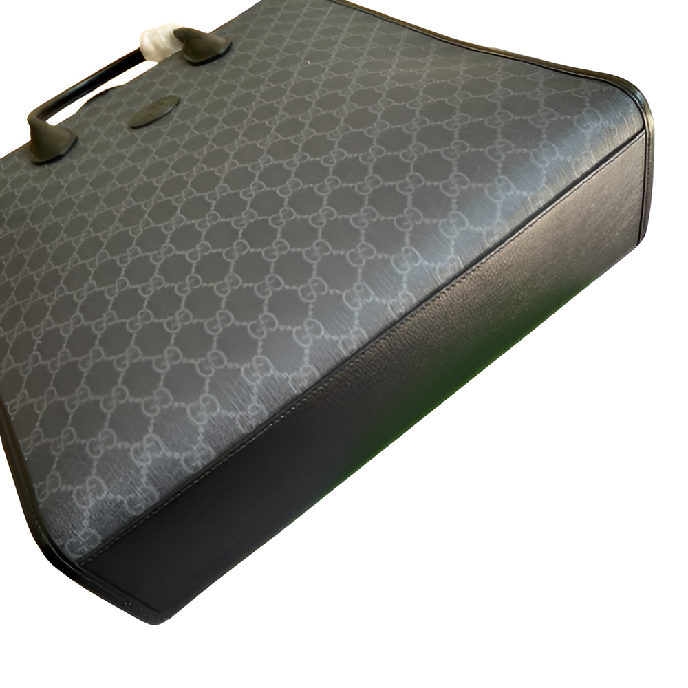 GUCCI Black Monogram Leather Tote Bag