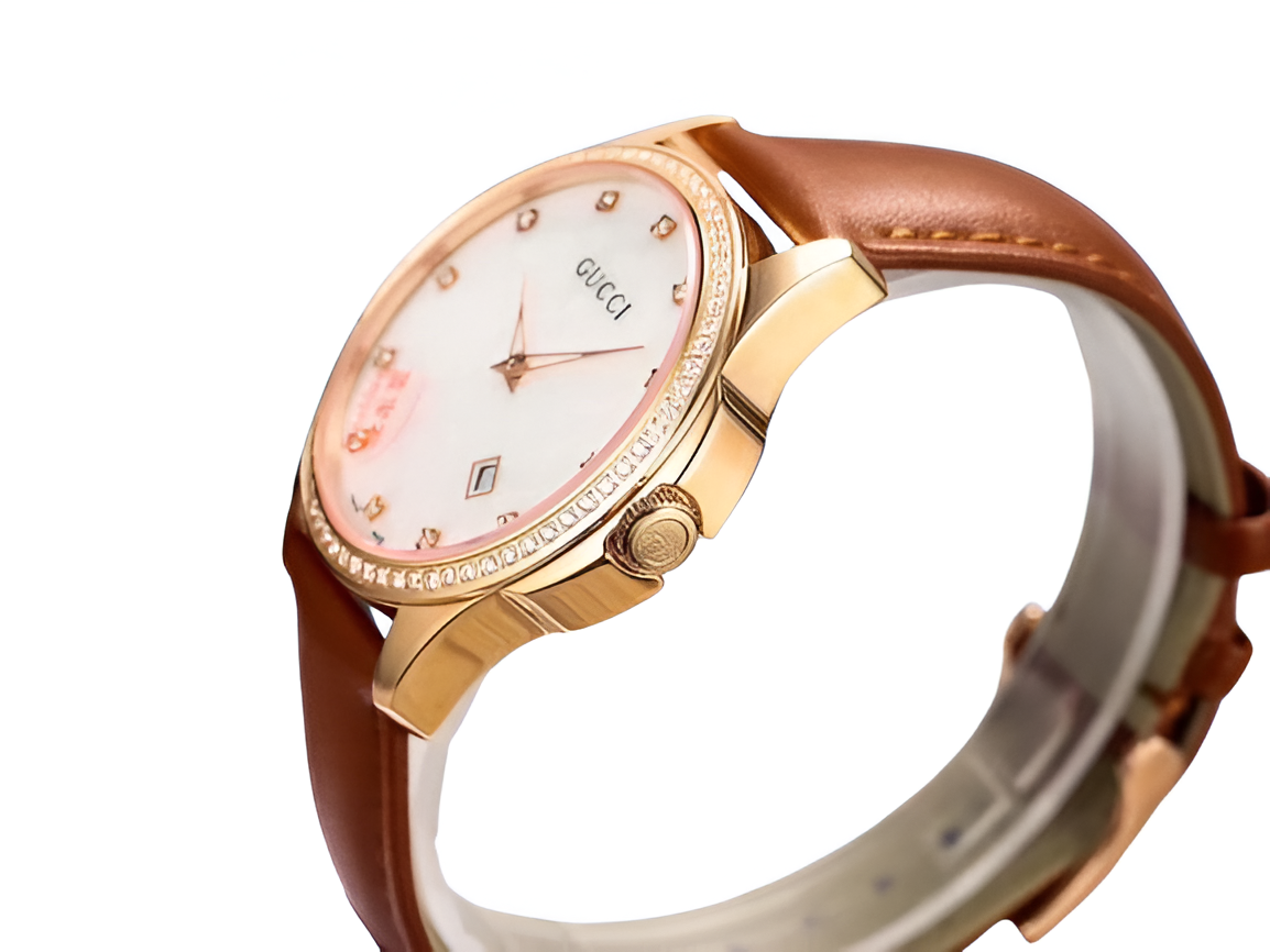 Gucci Men's Brown Leather Sapphire Watch