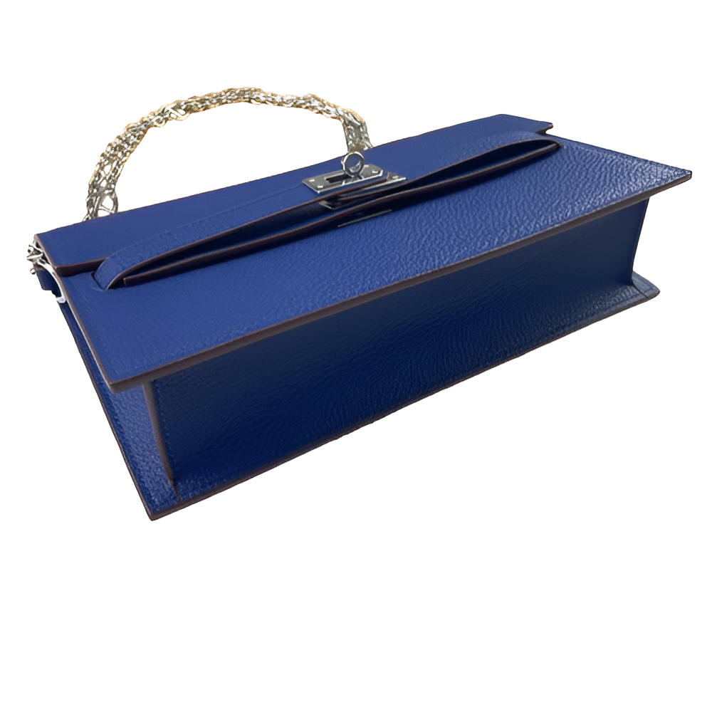 Hermes Royal Blue Leather Chain Clutch