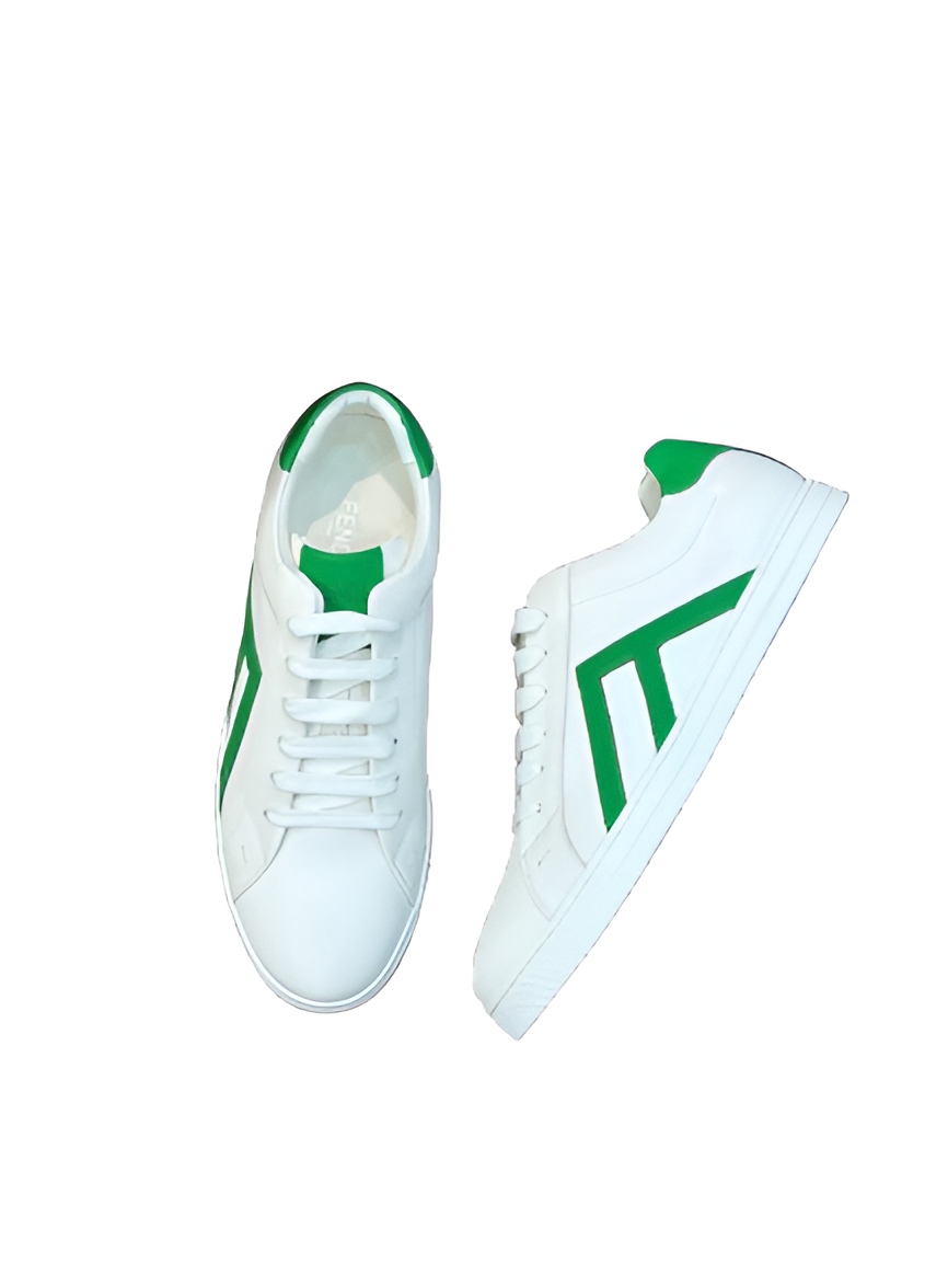 Fendi Men's White & Green Leather Sneakers