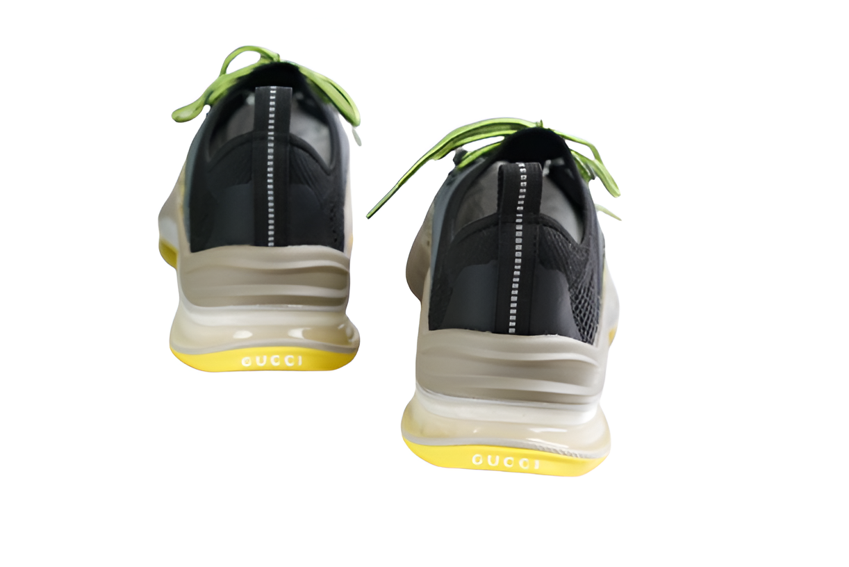GUCCI Men's Black and Neon Green Athletic Sneakers