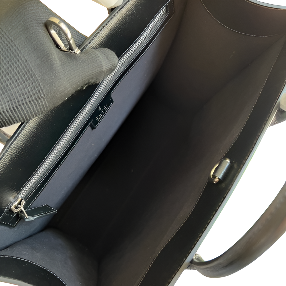 GUCCI Black Monogram Leather Tote Bag