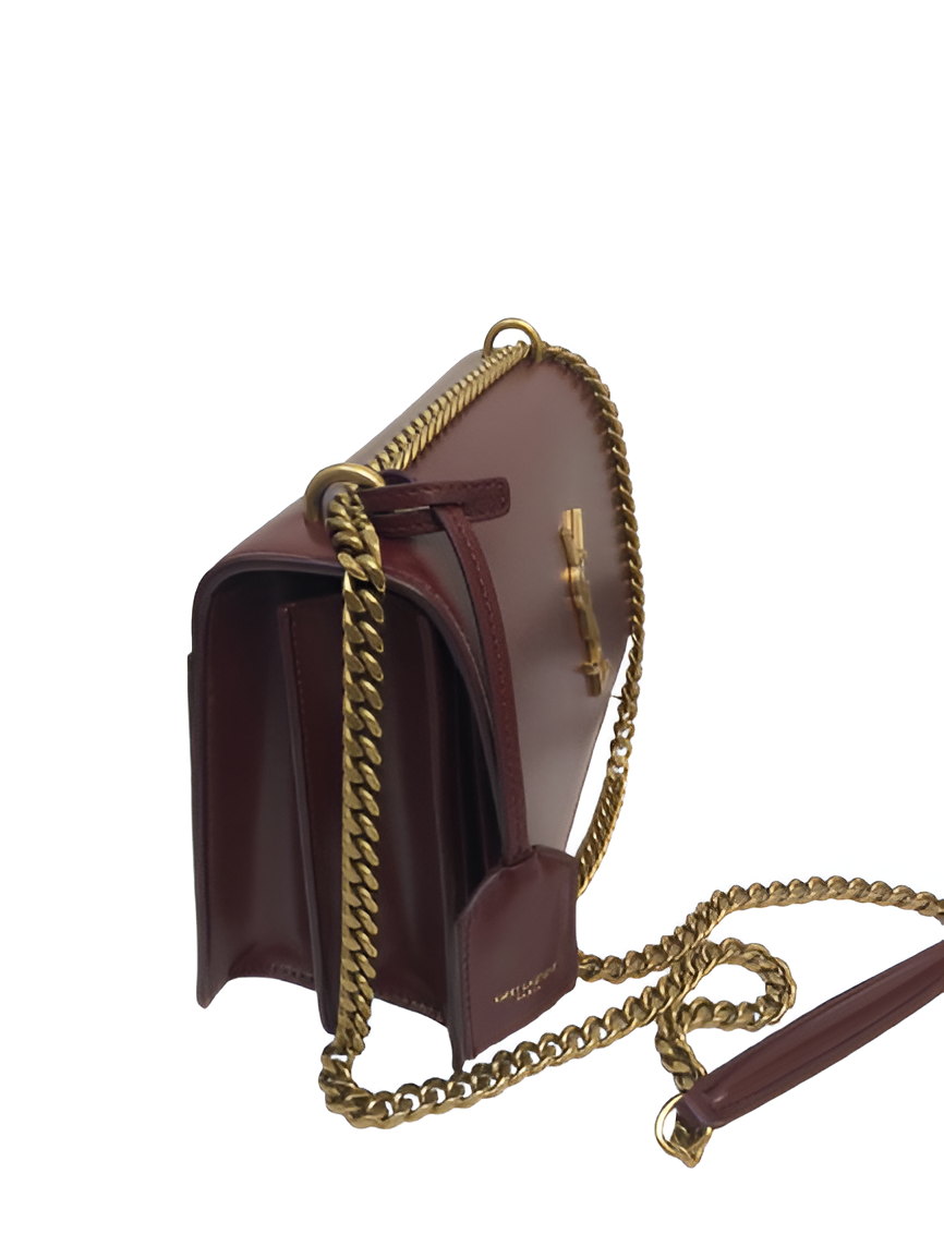 YSL Burgundy Leather Chain Shoulder Bag