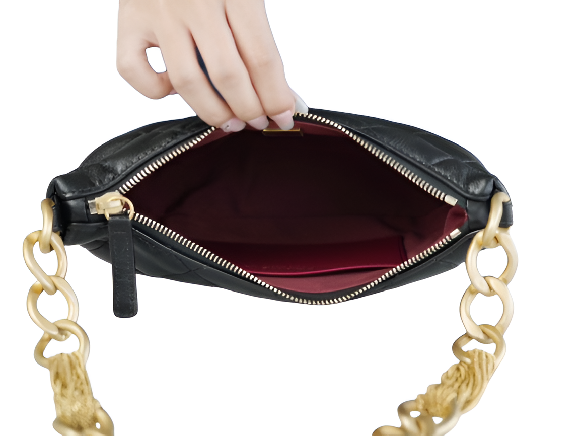Chanel-Inspired Black Quilted Shoulder Bag with Gold Chain Tassels