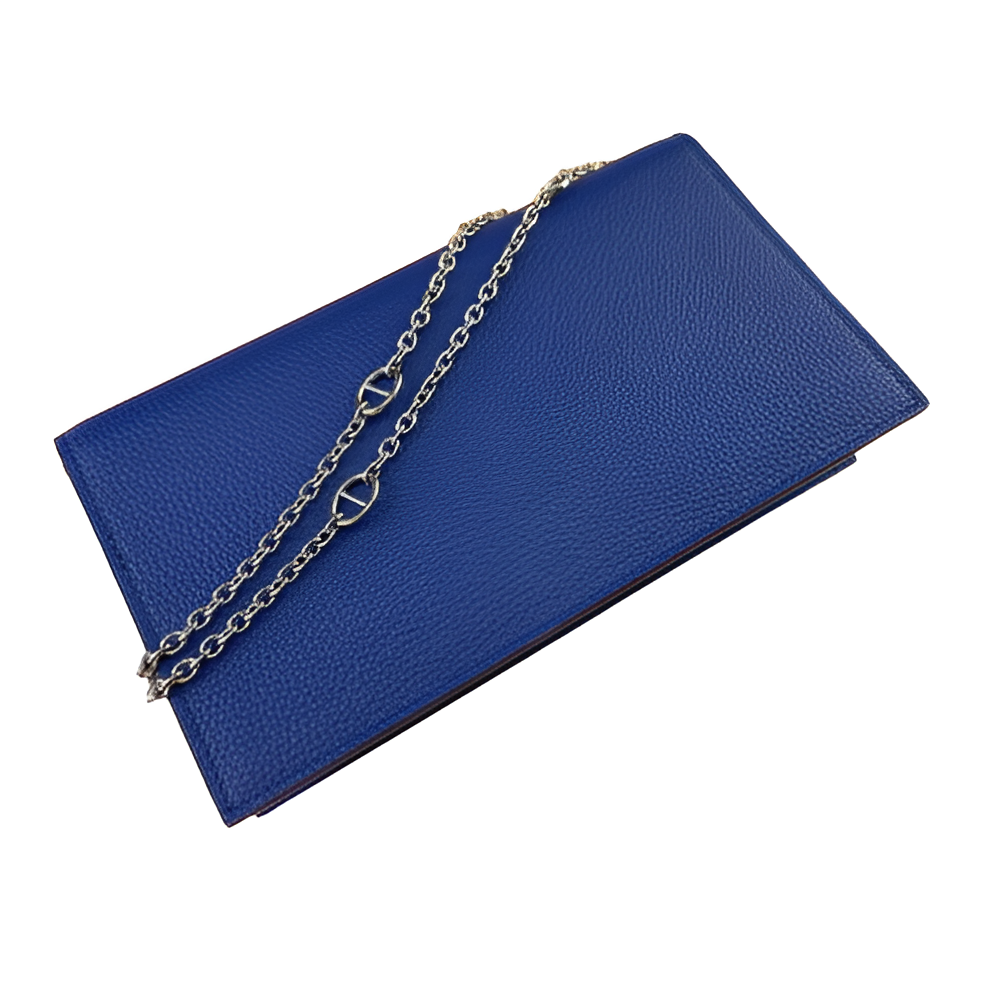 Hermes Royal Blue Leather Chain Clutch