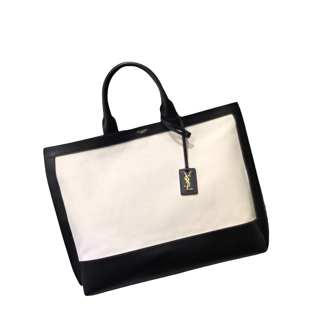 YSL Black and White Canvas Tote Bag