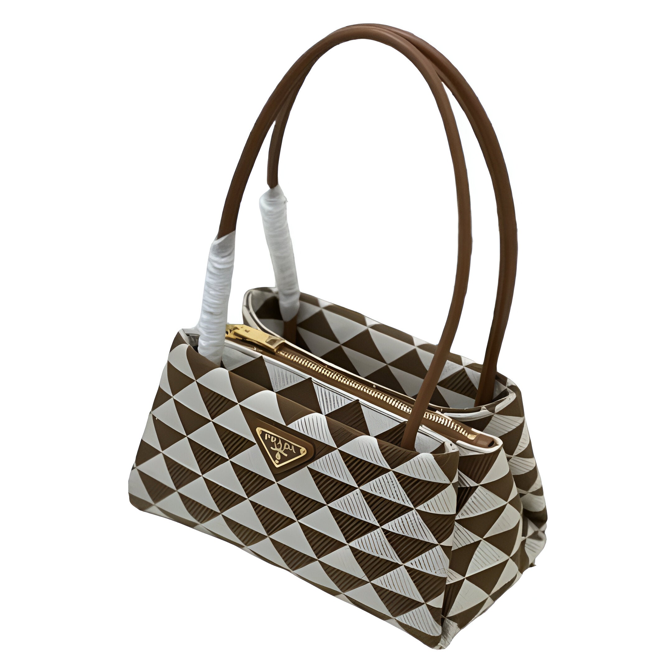 Prada Brown & White Geometric Tote Bag