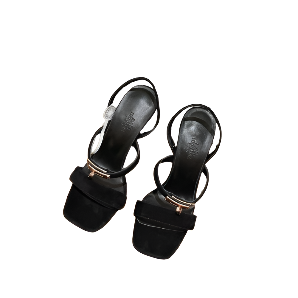 Hermes Women's Black Suede Strap Sandals