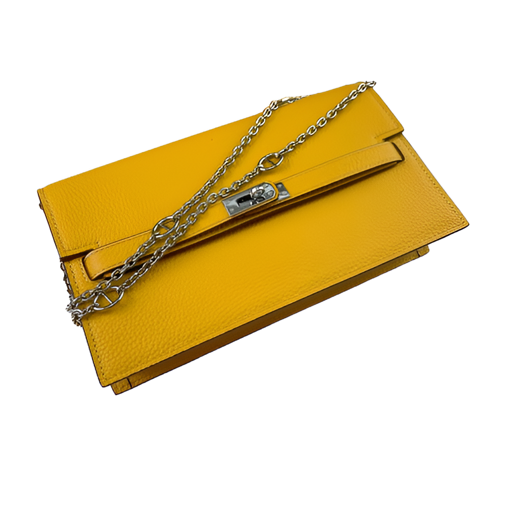 Hermes Yellow Leather Chain Clutch