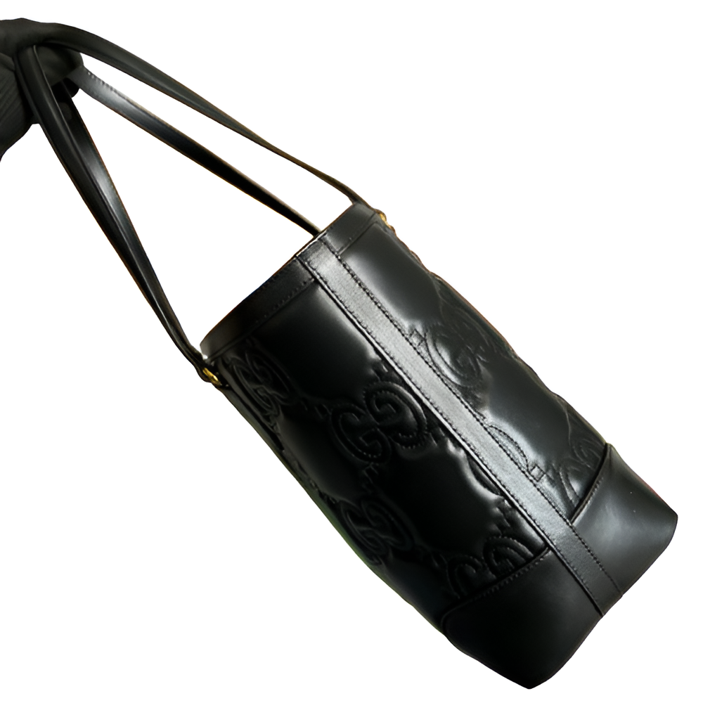 GUCCI GG Embossed Black Leather Tote Bag