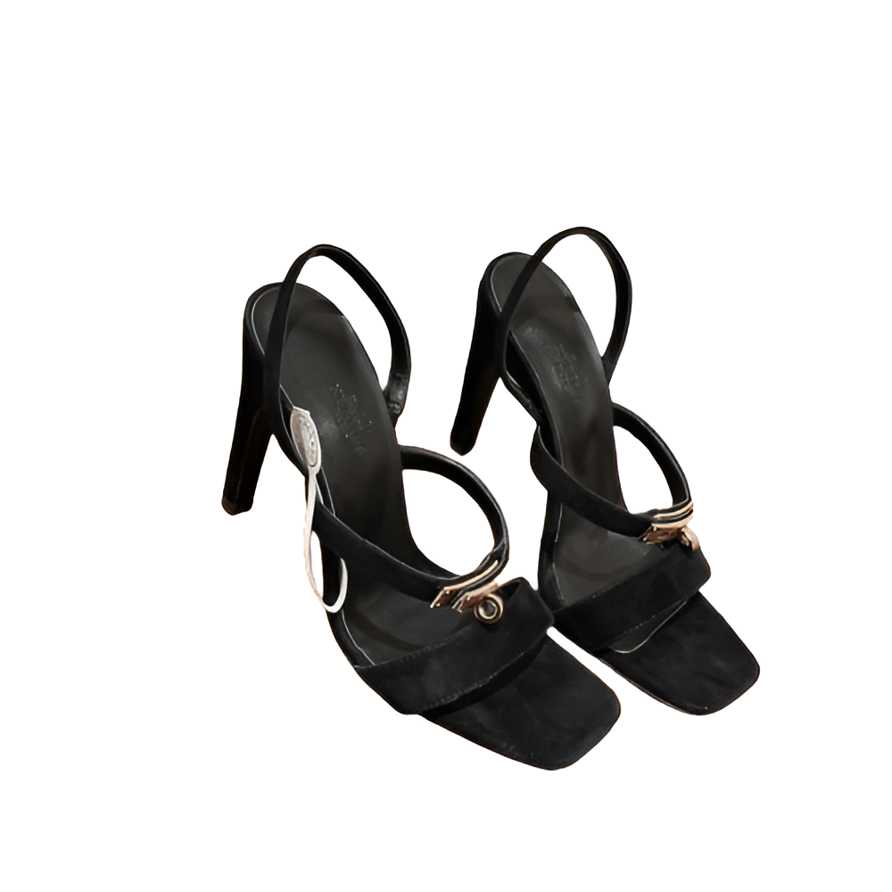 Hermes Women's Black Suede Strap Sandals