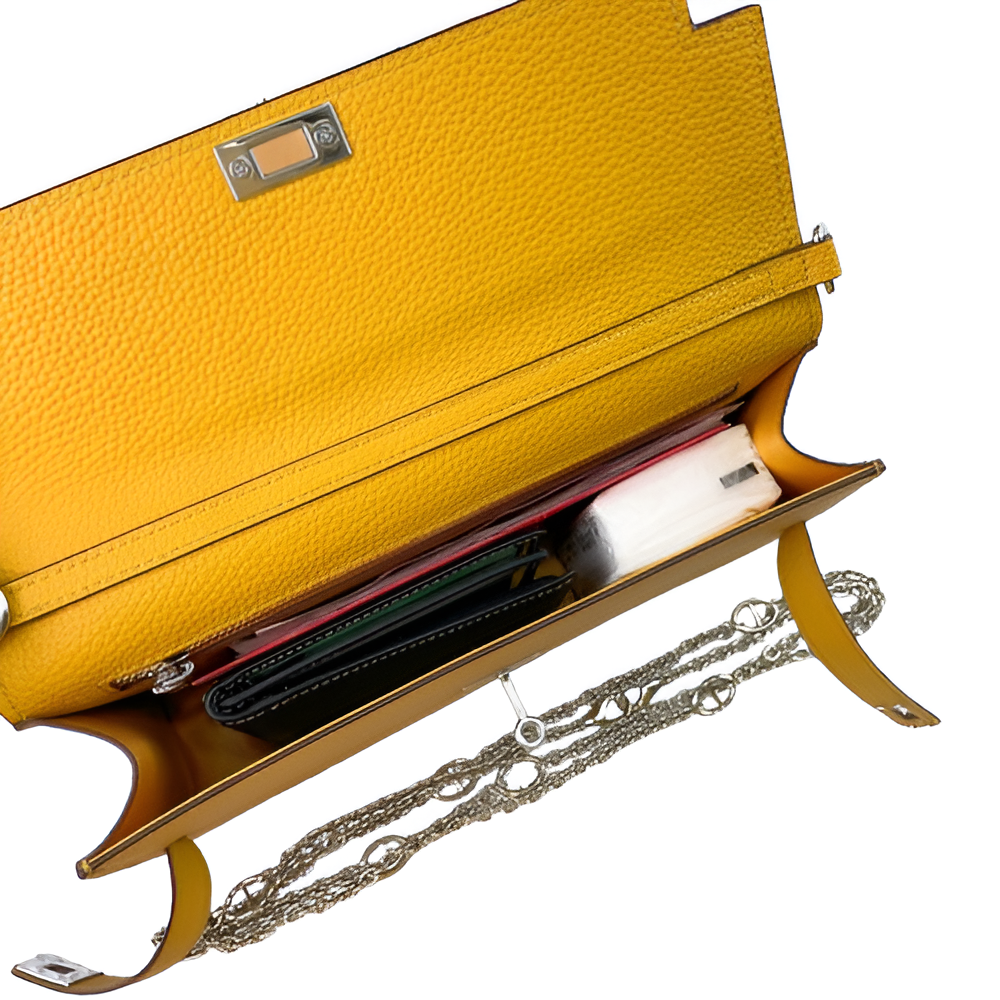 Hermes Yellow Leather Chain Clutch