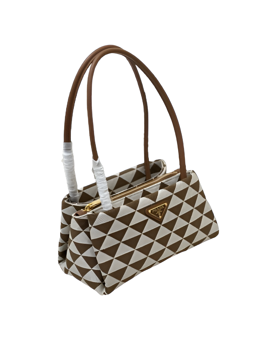 Prada Brown & White Geometric Tote Bag