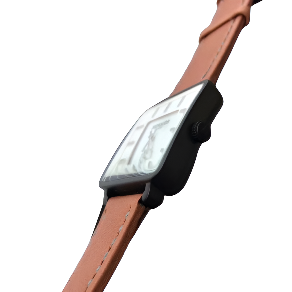 HERMÈS Square Black & Brown Leather Watch
