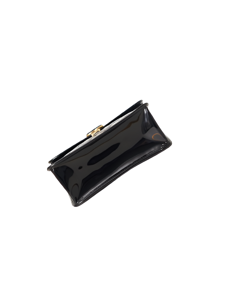 Chanel-Inspired Glossy Black Quilted Cutout Handle Bag