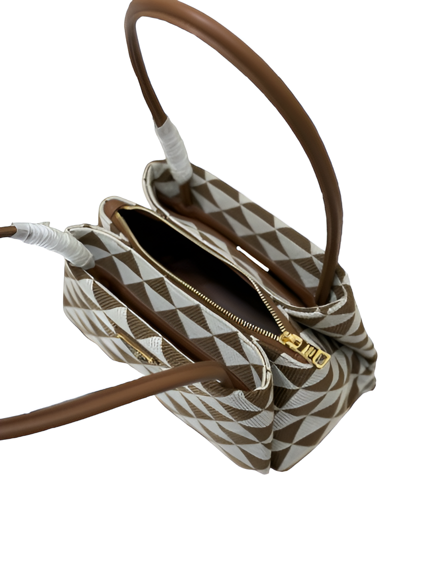 Prada Brown & White Geometric Tote Bag