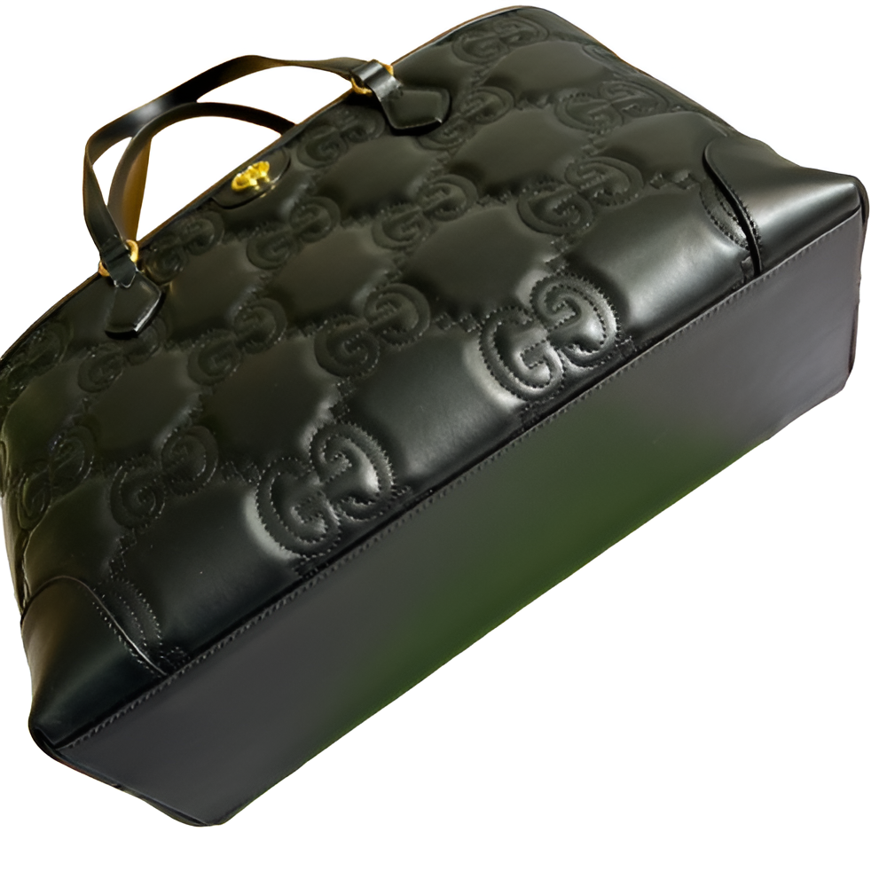 GUCCI GG Embossed Black Leather Tote Bag