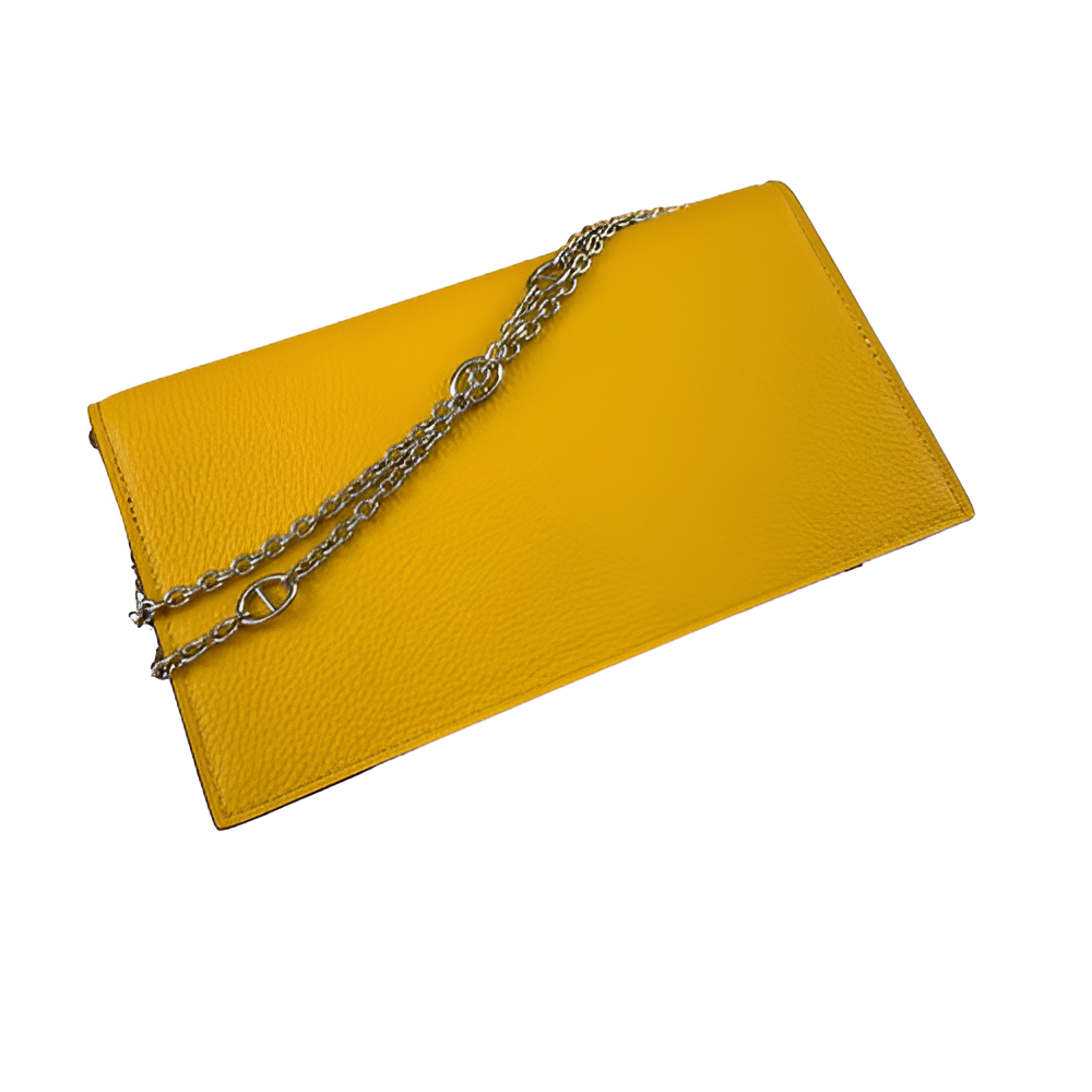 Hermes Yellow Leather Chain Clutch