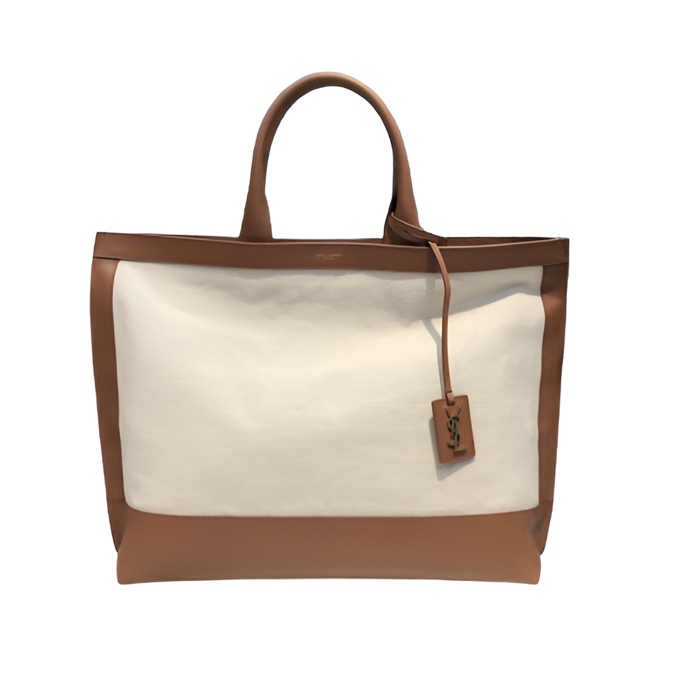 YSL Brown and White Canvas Tote Bag