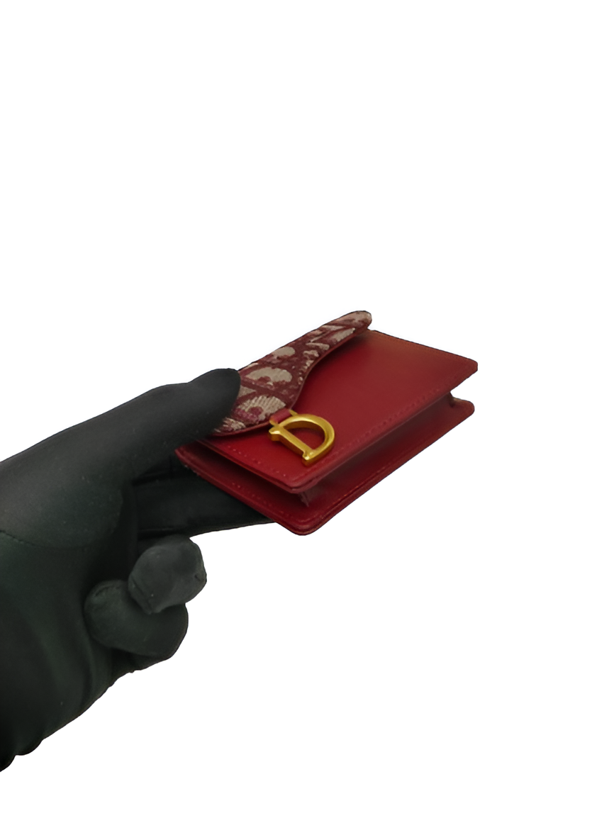 DIOR Red Monogram Saddle Card Holder