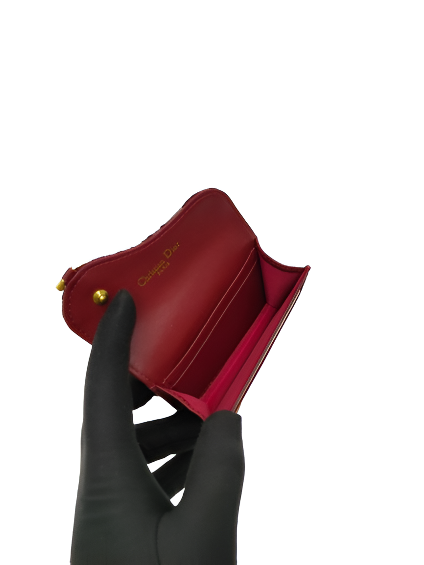 DIOR Red Monogram Saddle Card Holder
