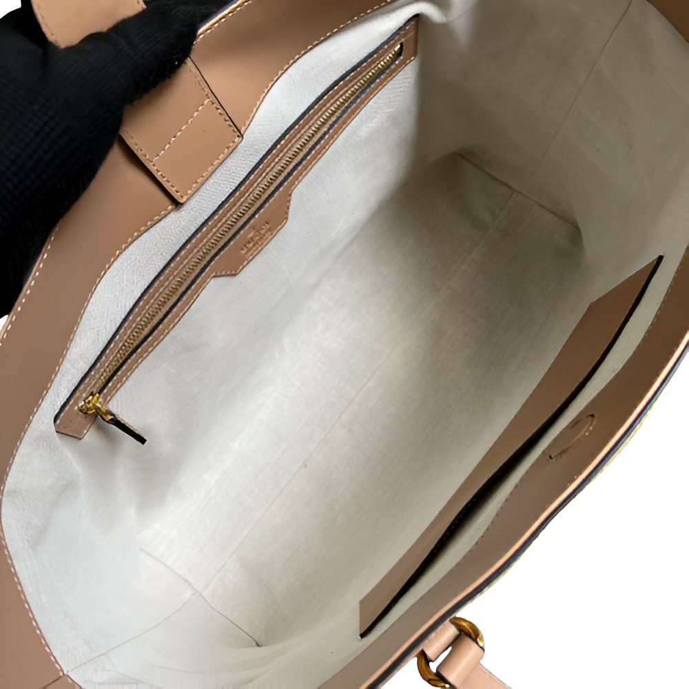 GUCCI GG Embossed Beige Leather Tote Bag