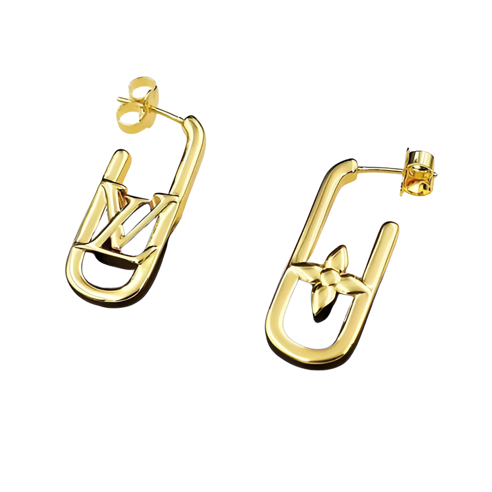 LV Safety Pin Earrings - Gold