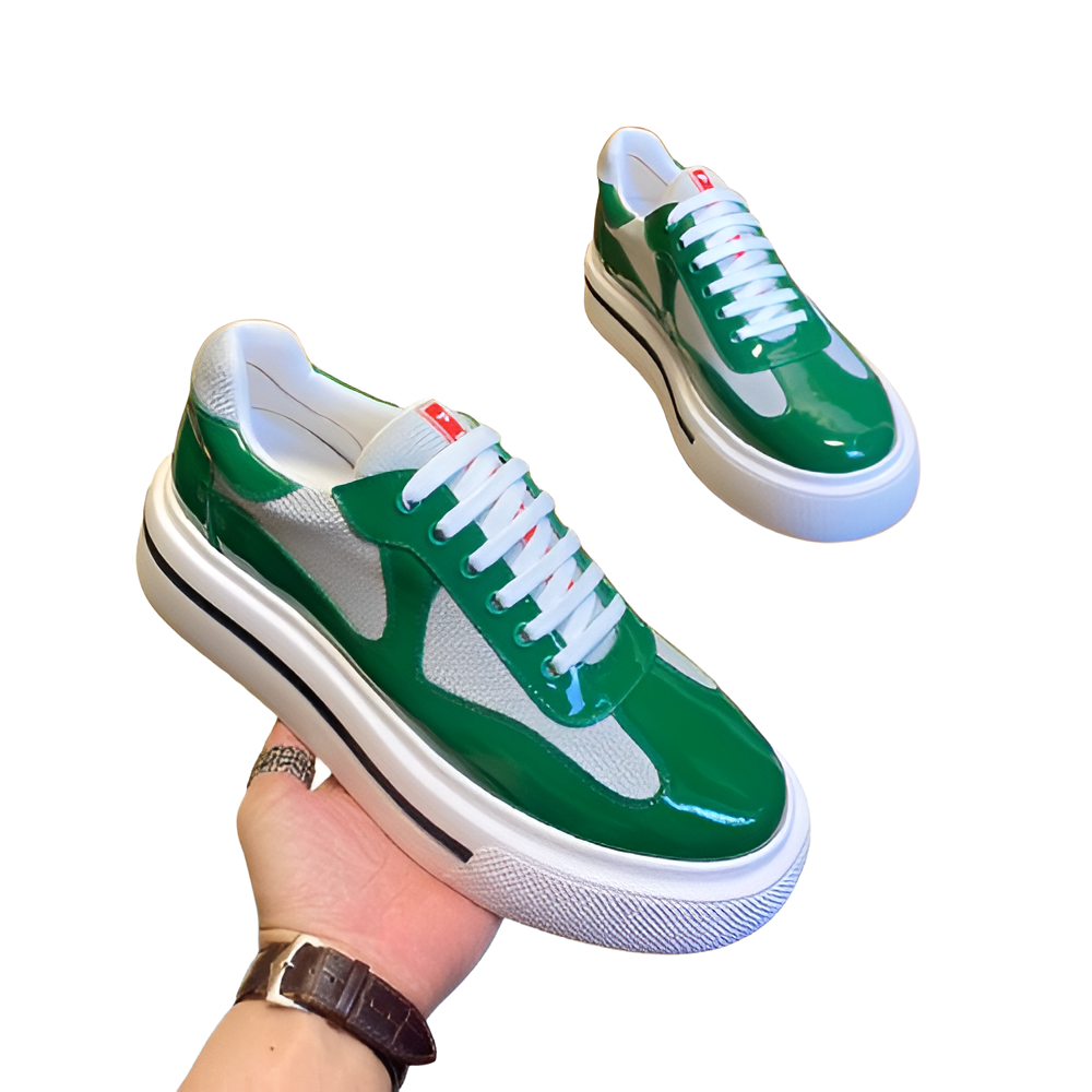 PRADA Men's Glossy Green & White Sneakers