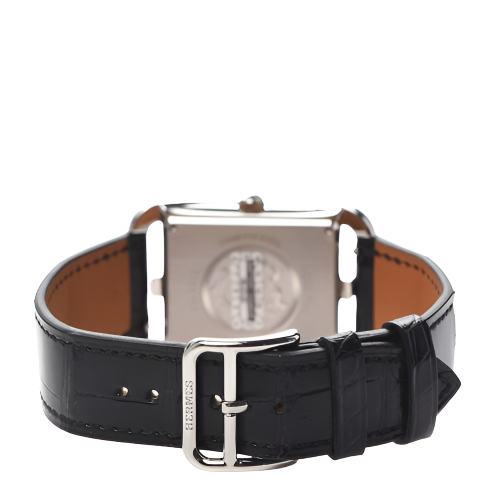 HERMÈS Black Leather & Diamond Men's Watch