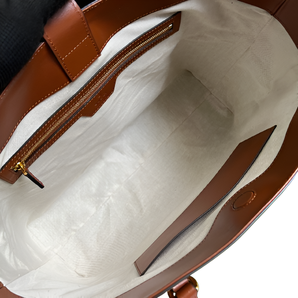 GUCCI GG Embossed Brown Leather Tote Bag