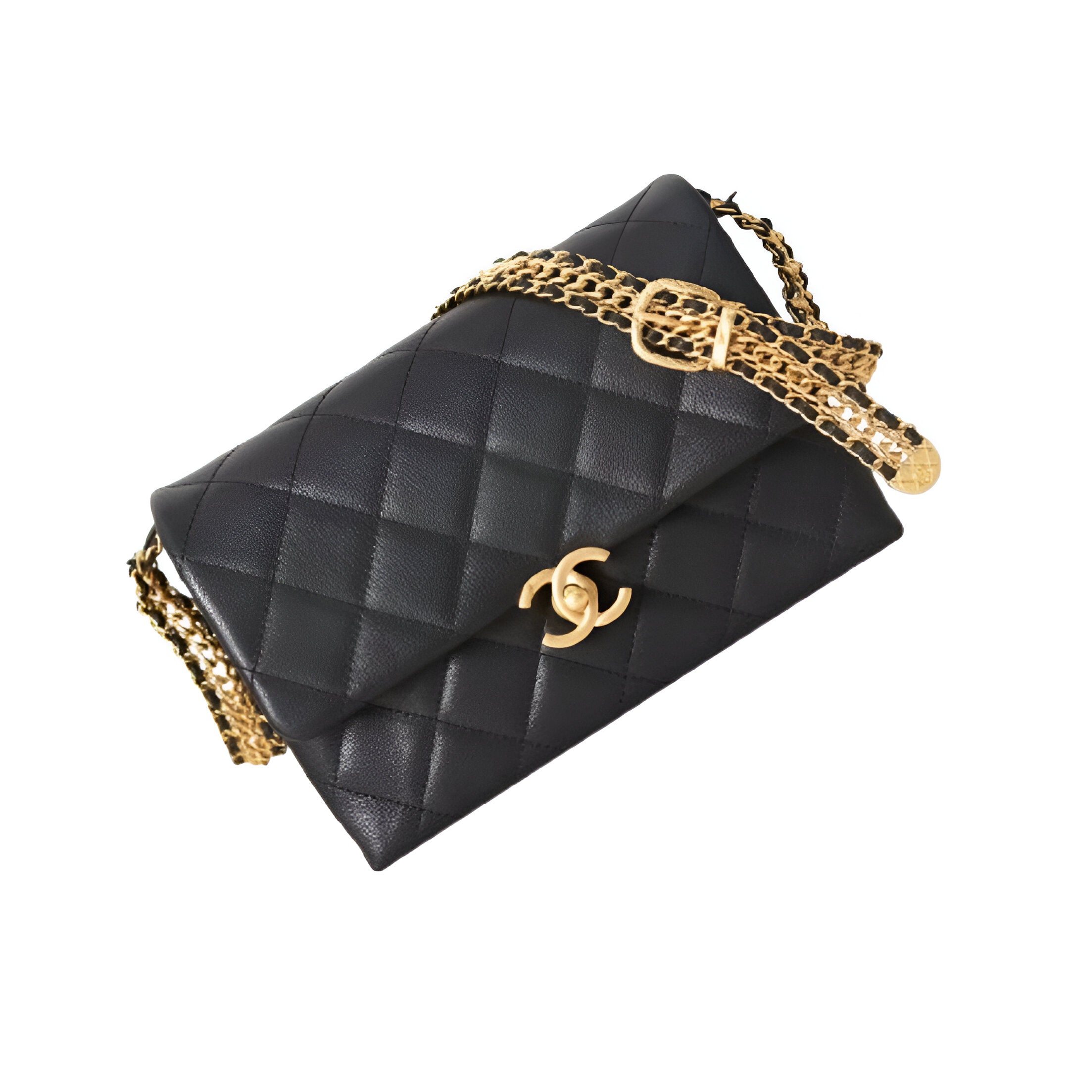 Chanel-Inspired Black Quilted Classic Bag with Gold Chain