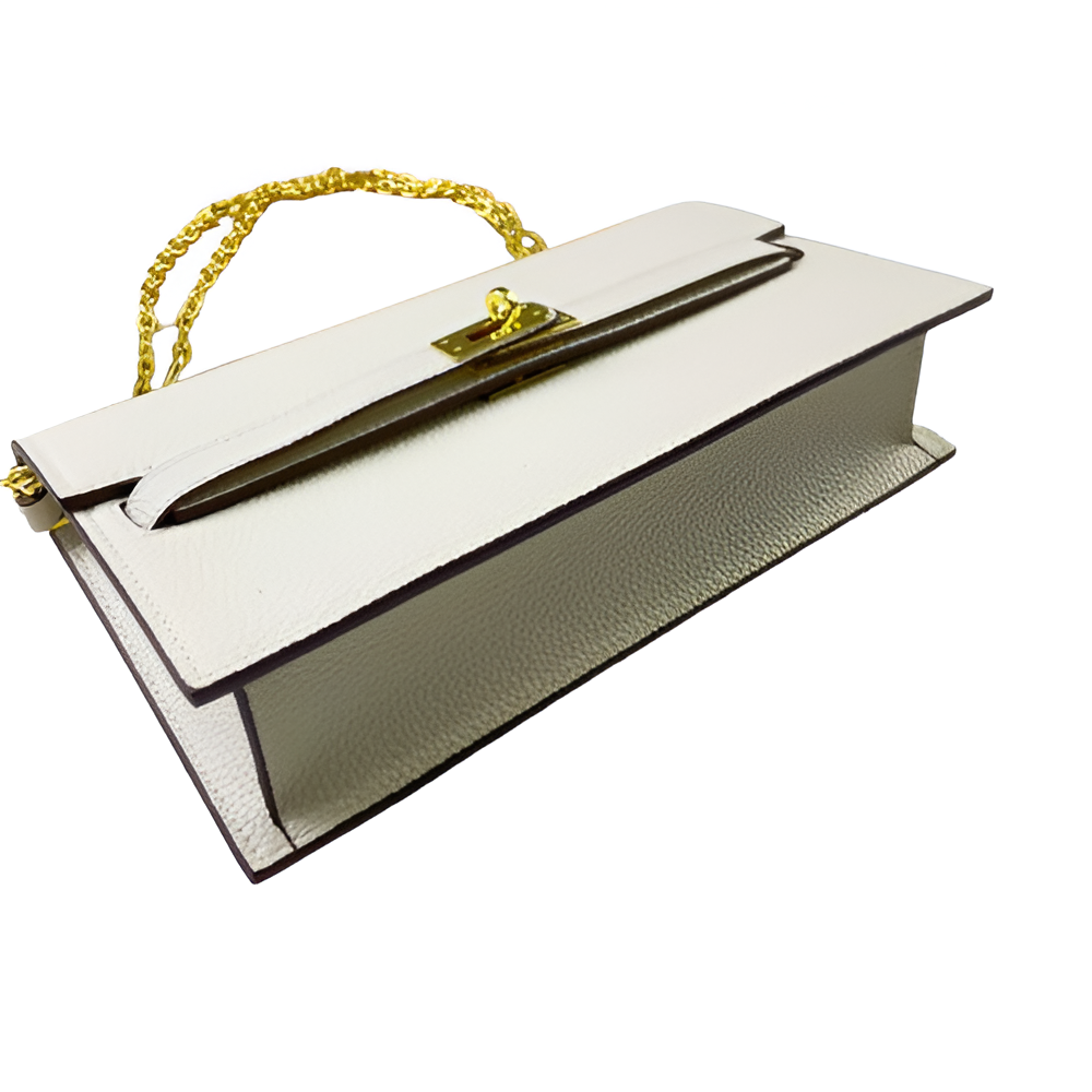Hermes White Leather Chain Clutch with Gold Chain