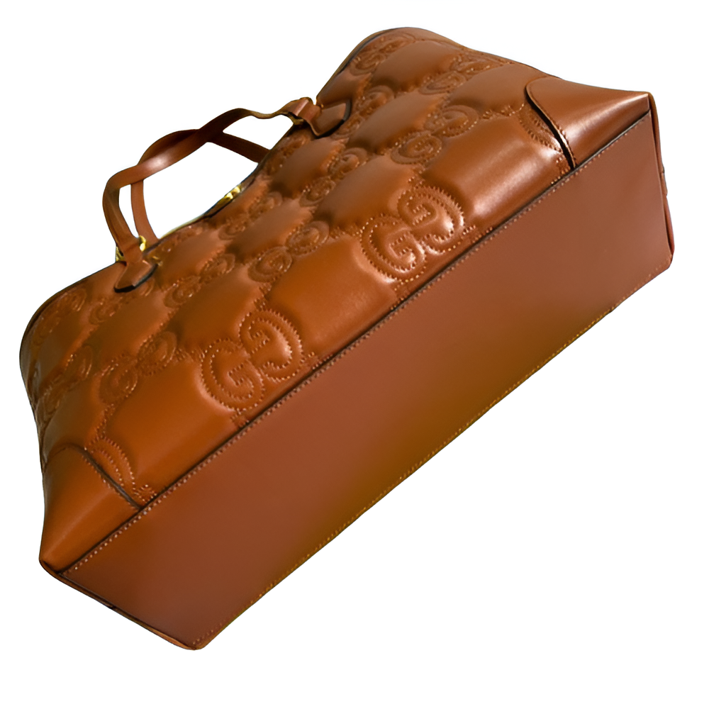 GUCCI GG Embossed Brown Leather Tote Bag