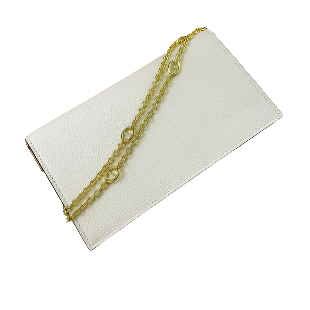 Hermes White Leather Chain Clutch with Gold Chain