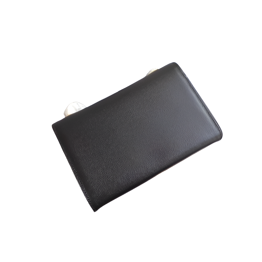 YSL Black Leather Clutch with Gold Lock Detail