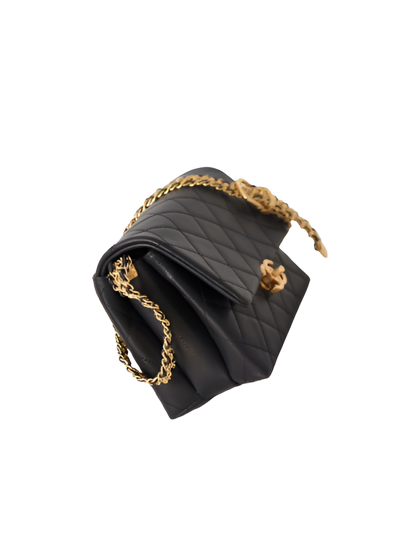 Chanel-Inspired Black Quilted Classic Bag with Gold Chain