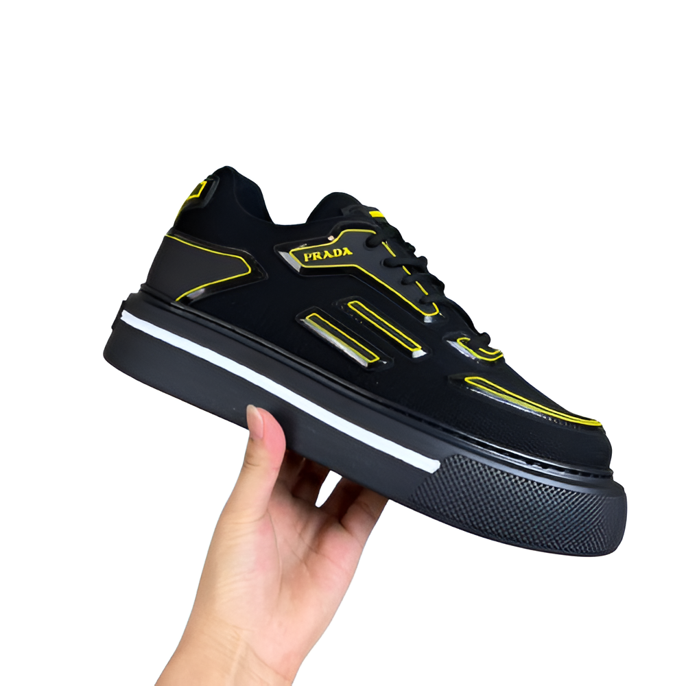 PRADA Men's Black-Yellow Neon Sneakers
