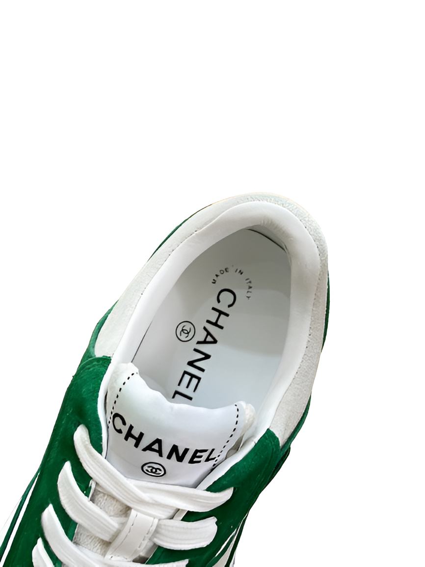 CHANEL Men's Green Accent Sneakers