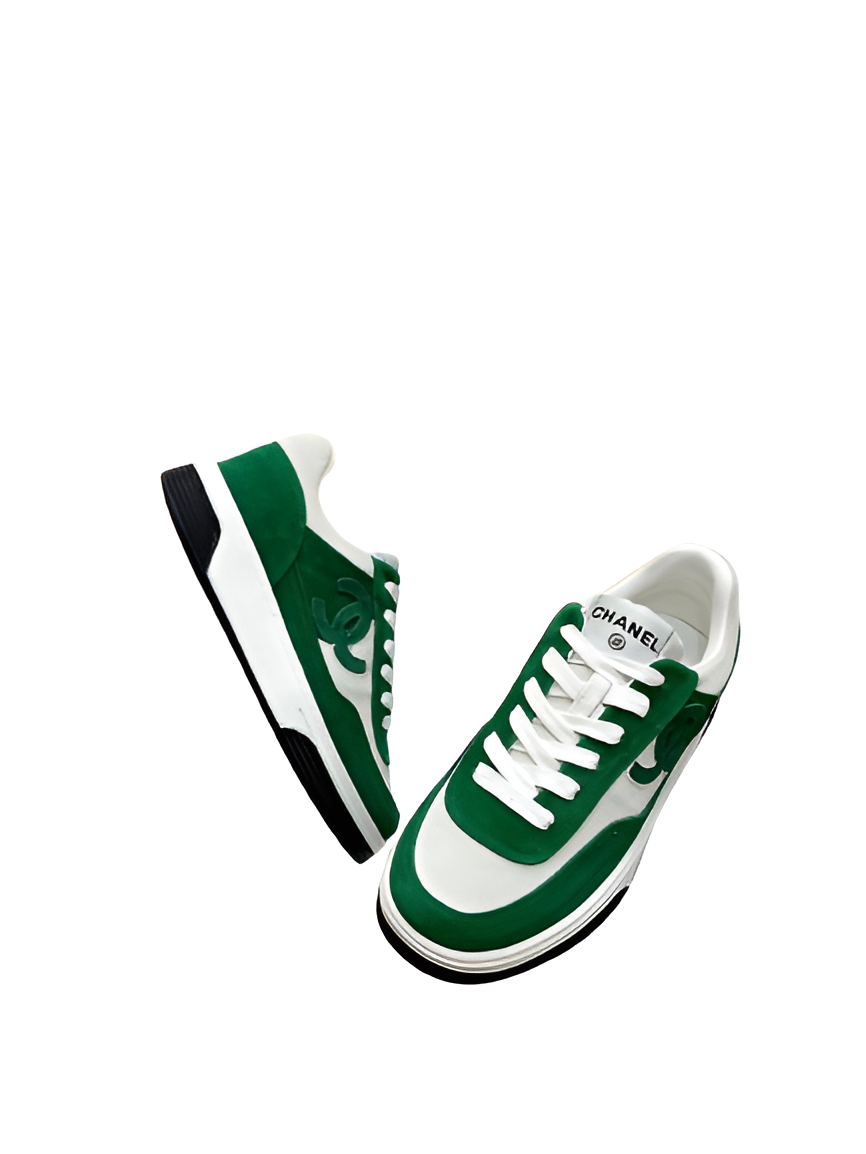 CHANEL Men's Green Accent Sneakers
