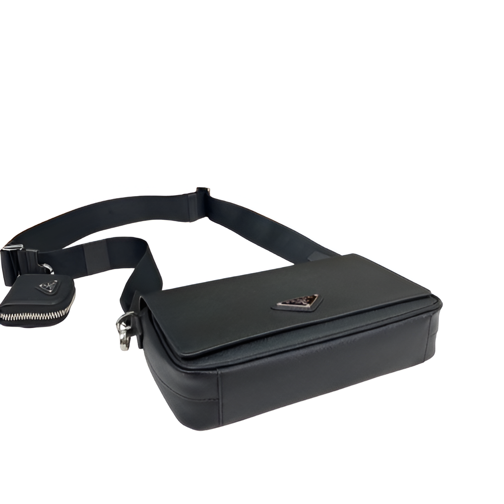Prada Black Leather Crossbody Bag with Pouch